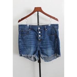 American Eagle Women's High Rise Button Fly Distressed Denim Shorts Blue Size 8